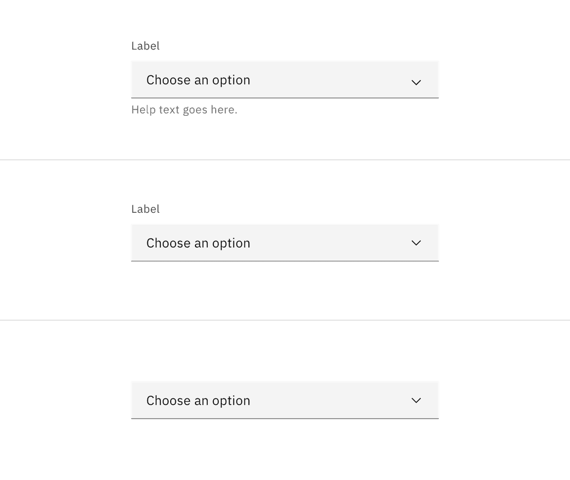 Dropdown assistive labels, helper text or none.